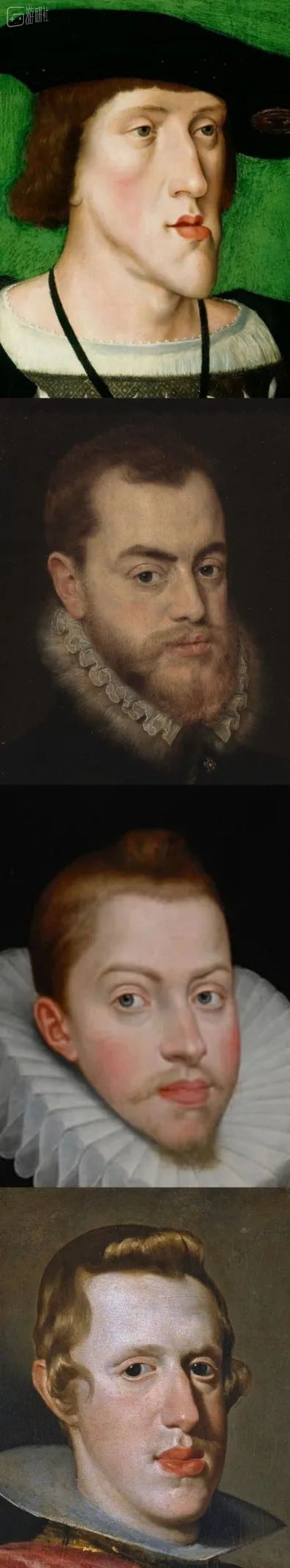 从上到下依次为：查理五世、腓力二世、腓力三世、腓力四世