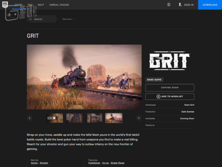 《Grit》的Epic商店页面