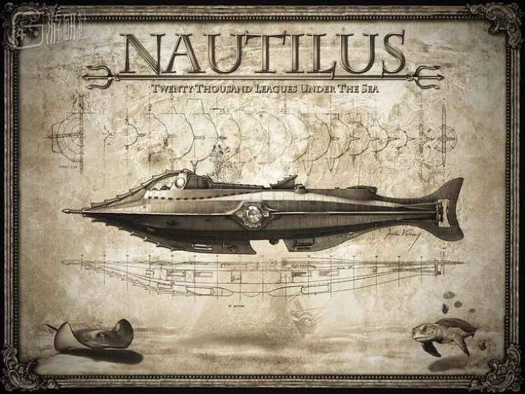 但凡尔纳的“鹦鹉螺号”在设计上的灵感其实来源于他在1867年的万国博览会上看到的法国潜水者号潜艇