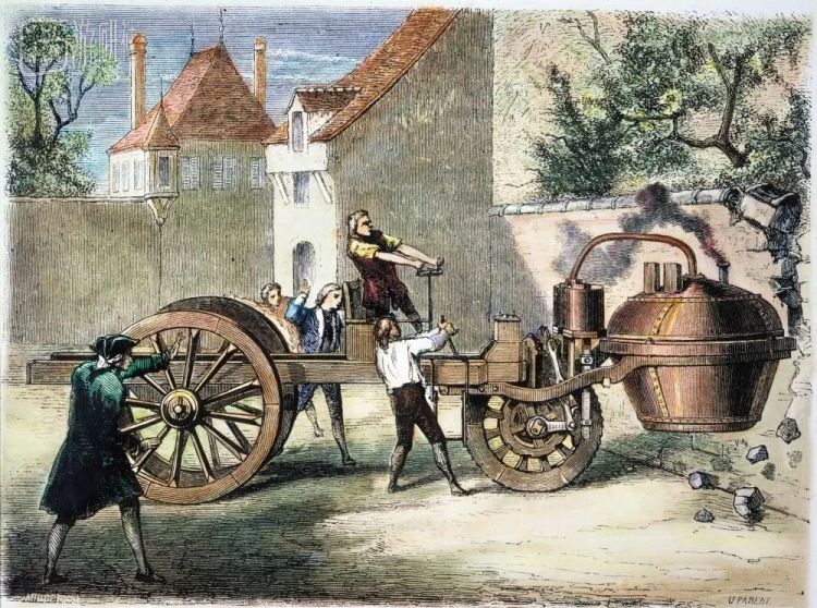 1771 年，库格诺的“蒸汽车”意外撞到了墙上。这是世界上第一起涉及“汽车”的道路交通事故