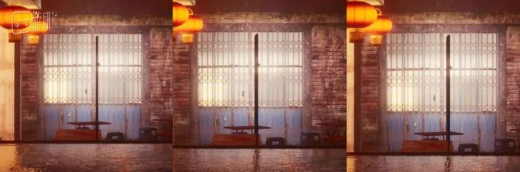 从左至右分别为DLSS OFF，DLSS画质和DLSS性能。如果再放大一点可以看到画面上出现了细微的锯齿Artifact