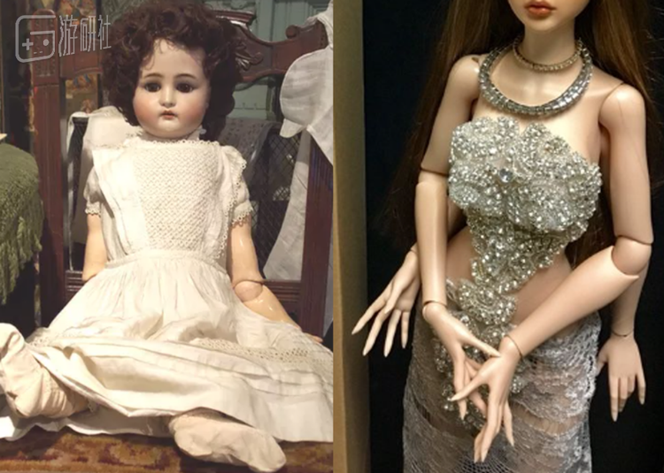 左浓汤娃娃 右现代BJD，可以看到关节外形几乎一致 国内的古董娃娃收藏圈里也有人将其称为 “ 古董BJD ” 
