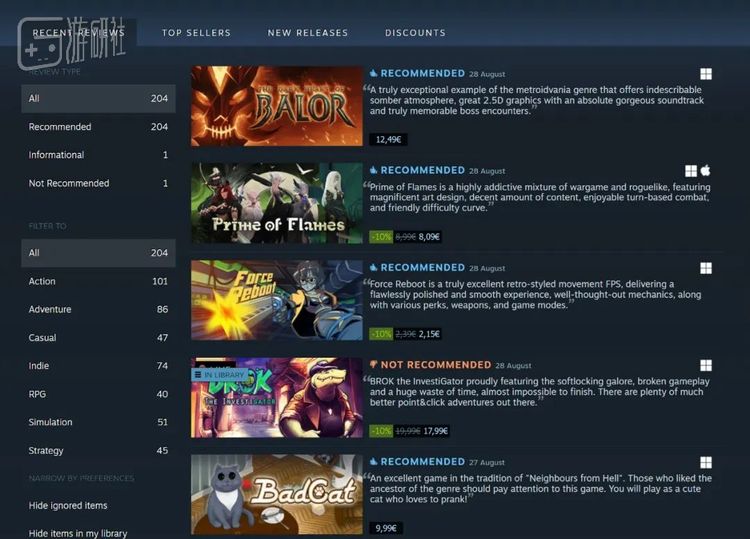 《鳄鱼侦探布罗格》是一个鉴赏家账号的204款游戏里唯一的“不推荐”