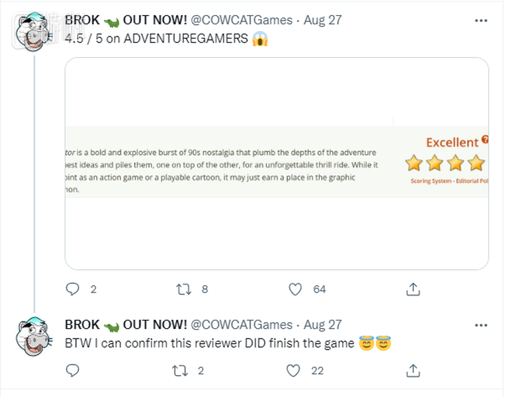 “这位评论者是真的玩了游戏”