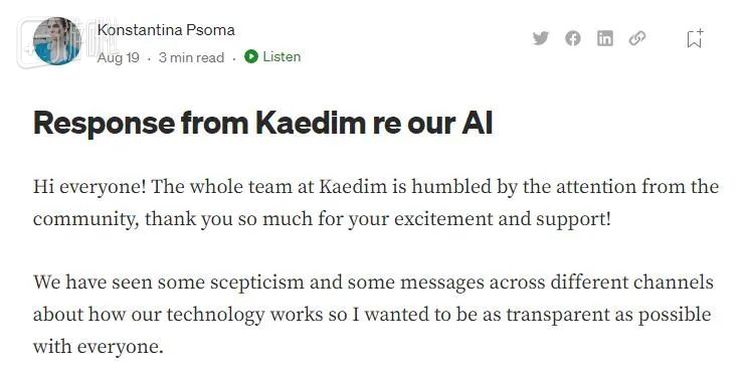 “Kaedim的整个团队都对社区的关注感到谦卑”