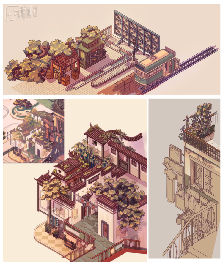 联创《风·水》中 主场景大广场的局部绘制过程