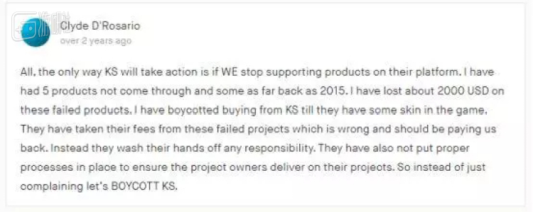 Kicstarter 众筹用户对于开发者卷钱跑路的不满